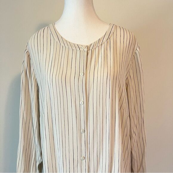 Eileen Fisher Pin Stripe Silk Georgette Crepe Print Long Tunic Shirt Blouse 1X - Picture 4 of 12